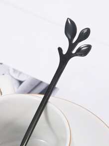 6 lingurițe de amestecat cafea în formă de frunză din oțel inoxidabil, accesorii de bucătărie pentru nunți, petreceri, camping, deserturi - Negru - Vizualizare 5