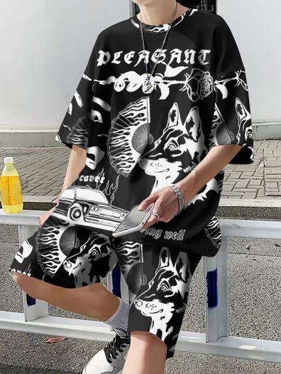 Guys Animal & Letter Graphic Tee & Shorts