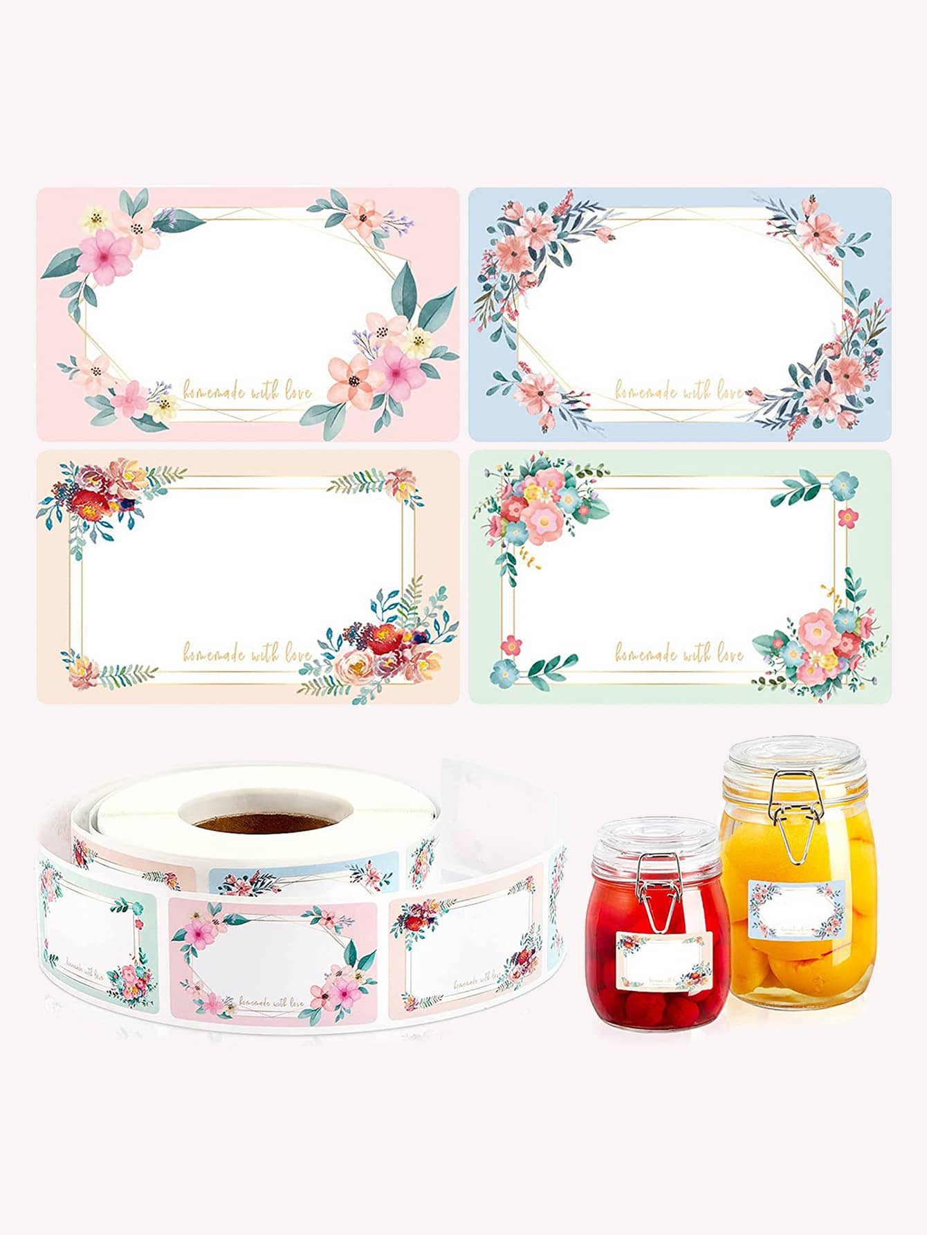 1卷花卉和字母圖形標籤貼紙信封貼紙用於派對烘焙 - 彩色 - 查看 1