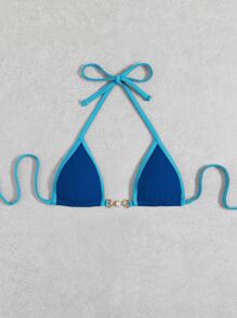 SHEIN Swim Triangel Bikini Top mit Kontrastsaum, Neckholder,