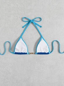 SHEIN Swim Triangel Bikini Top mit Kontrastsaum, Neckholder,