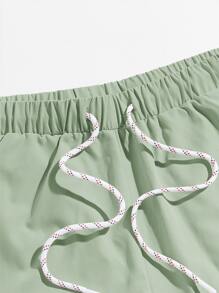 Manfinity VCAY Loose Men's Drawstring Waist Letter Patched Shorts - Mint Green - View 4