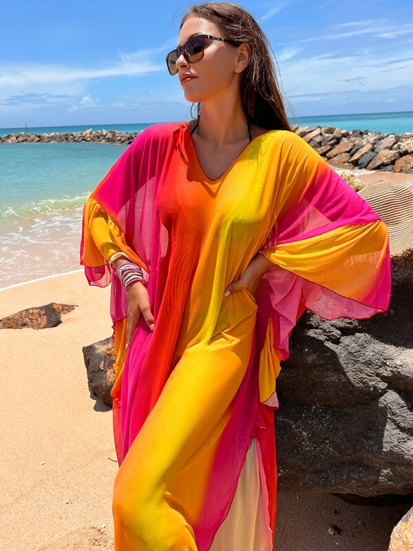 SHEIN Swim Vcay Ombre Batwing Sleeve Cover Up SHEIN USA
