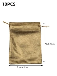 10pcs Plain Gift Bag, Gold Drawstring Jewelry Pouch, Candy Bag, For Wedding - Gold - View 2
