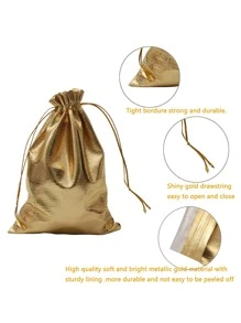 10pcs Plain Gift Bag, Gold Drawstring Jewelry Pouch, Candy Bag, For Wedding - Gold - View 3
