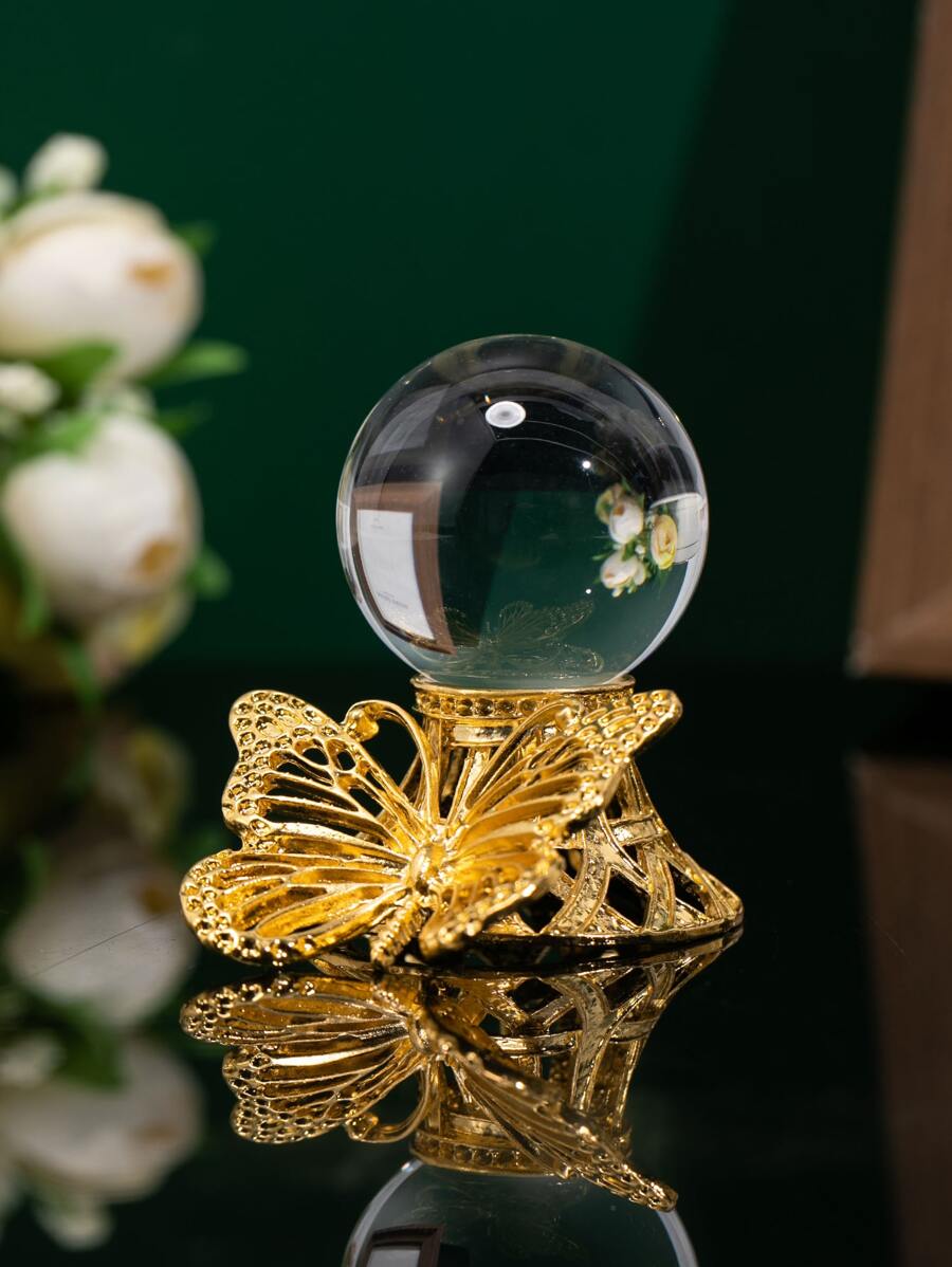 1pc Butterfly Design Decoration Craft, Artificial Crystal Ball Ornament For Home Decor - Multicolor - View 1