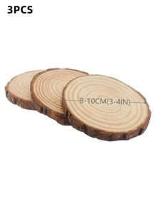 3 piezas de artesanía de decoración de bricolaje de madera, tocón de árbol redondo, artesanía de bricolaje, para bricolaje - Beis - Ver 2