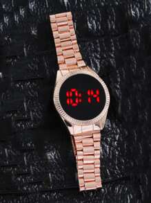 Reloj electrónico pantalla LED redondo - Oro rosa - Ver 1