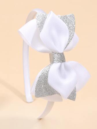 1pc Girls White Bow Decor Polyester Elegant Headband For Birthday Party, Wedding