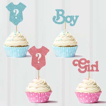 12 件衣服和字母形状蛋糕装饰，纸质蛋糕顶部装饰，适合性别揭秘派对