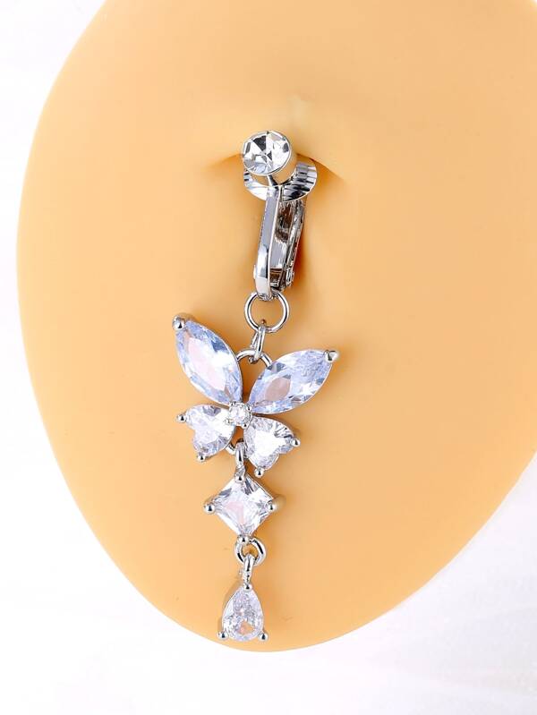 Perfect Piercing Rhinestone Butterfly Decor Navel Belly Ring Copper