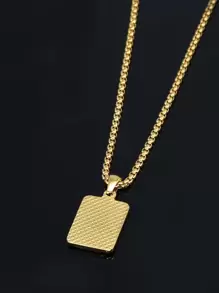 男士字母細節方形吊墜項鍊 - 金色 - 查看 3