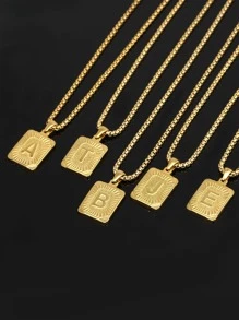 男士字母細節方形吊墜項鍊 - 金色 - 查看 5