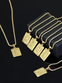 男士字母細節方形吊墜項鍊 - 金色 - 查看 7