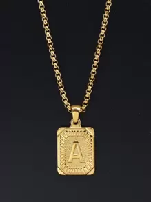 男士字母細節方形吊墜項鍊 - 金色 - 查看 8
