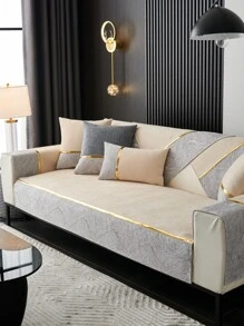 1pc Soft Luxury Sofa Cover, Polyester Stretchy Sofa Slipcover For Home - Beige - View 1