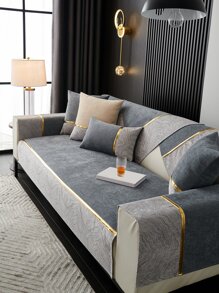 1pc Soft Luxury Sofa Cover, Polyester Stretchy Sofa Slipcover For Home - Grey - View 1