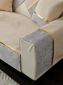 1pc Soft Luxury Sofa Cover, Polyester Stretchy Sofa Slipcover For Home - Beige - View 2