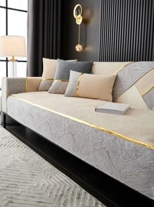 1pc Soft Luxury Sofa Cover, Polyester Stretchy Sofa Slipcover For Home - Beige - View 3