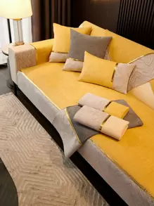 Bọc ghế sofa sang trọng mềm mại 1 mảnh, bọc ghế sofa co giãn polyester cho gia đình - Màu vàng - Xem 2