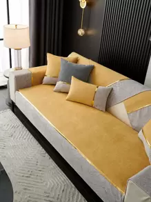 Bọc ghế sofa sang trọng mềm mại 1 mảnh, bọc ghế sofa co giãn polyester cho gia đình - Màu vàng - Xem 4