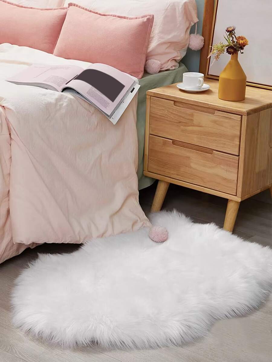 1pc Solid Fuzzy Rug, Minimalist Acrylic Floor Carpet For Home - White - View 1