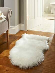 1pc Solid Fuzzy Rug, Minimalist Acrylic Floor Carpet For Home - White - View 3