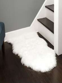 1pc Solid Fuzzy Rug, Minimalist Acrylic Floor Carpet For Home - White - View 5