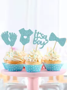 12 sztuk niebieskich liter w kształcie topperów na tort, papierowa dekoracja na wierzch tortu na imprezę z okazji ujawnienia płci dziecka, Boże Narodzenie - Jasnoniebieski - Zobacz 3