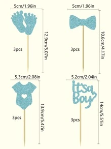 12 sztuk niebieskich liter w kształcie topperów na tort, papierowa dekoracja na wierzch tortu na imprezę z okazji ujawnienia płci dziecka, Boże Narodzenie - Jasnoniebieski - Zobacz 4