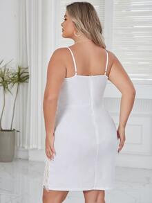 Eilly Bazar Plus Eyelash Lace Cami Dress - White - View 2