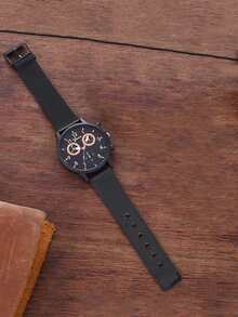 1pc Men Round Pointer Quartz Watch & 2pcs Bracelet - Black - View 4