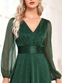 女式闪光长袖优雅伴娘礼服舞会礼服、正式婚礼宾客礼服、毕业典礼、晚宴