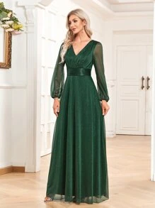 女式闪光长袖优雅伴娘礼服舞会礼服、正式婚礼宾客礼服、毕业典礼、晚宴