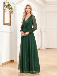 女式闪光长袖优雅伴娘礼服舞会礼服、正式婚礼宾客礼服、毕业典礼、晚宴