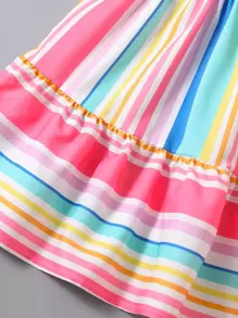 SHEIN Vestido De Chica Joven Con Espalda De Cerradura Y Ribete De Volantes A Rayas De Arcoíris - Multicolor - Ver 4