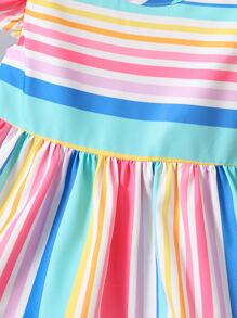 SHEIN Vestido De Chica Joven Con Espalda De Cerradura Y Ribete De Volantes A Rayas De Arcoíris - Multicolor - Ver 5