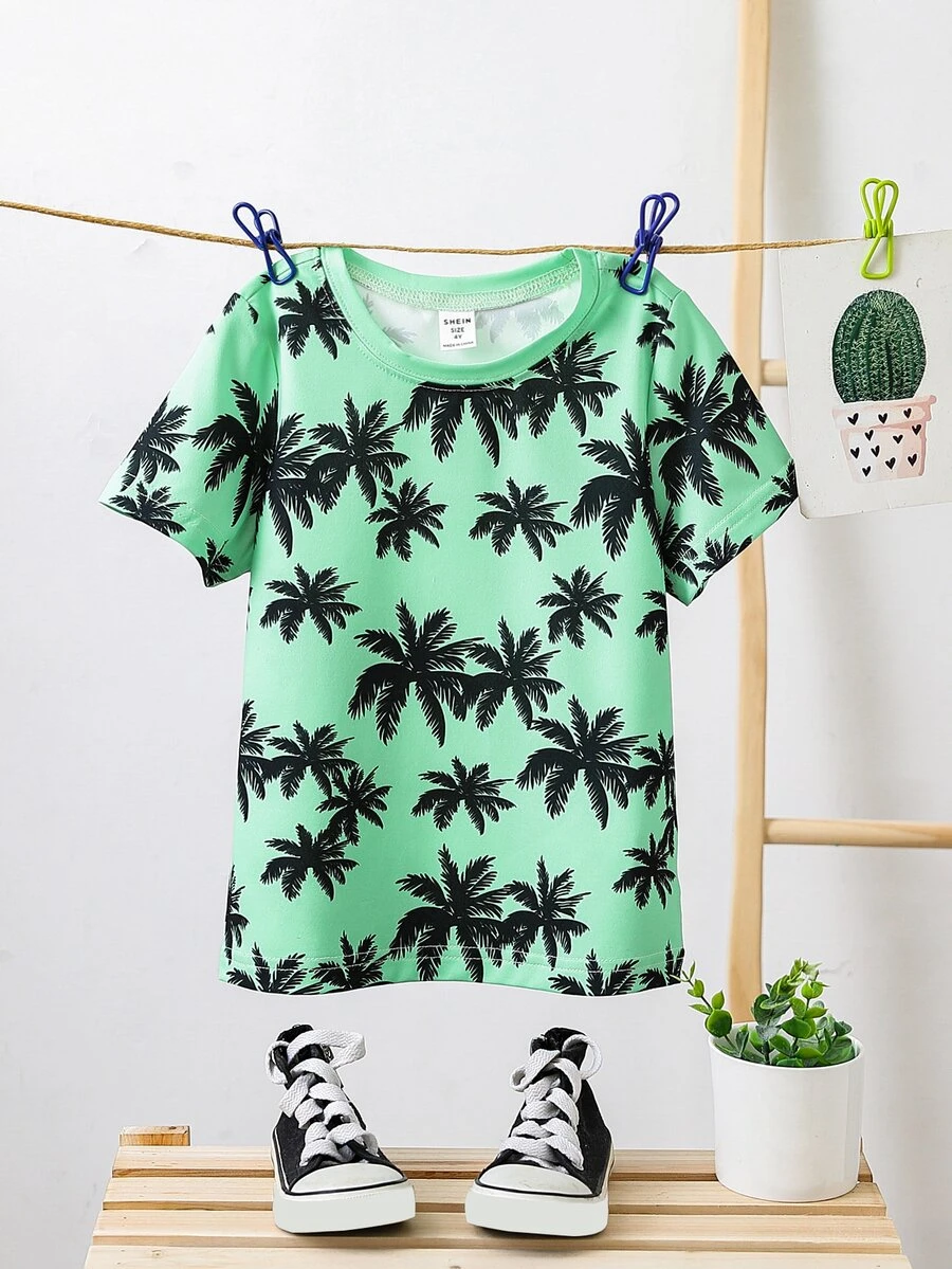 Toddler Boys Coconut Tree Print Tee - Green - View 1
