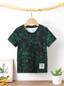 Toddler Boys Dinosaur Print Patch Detail Tee - Multicolor - View 1