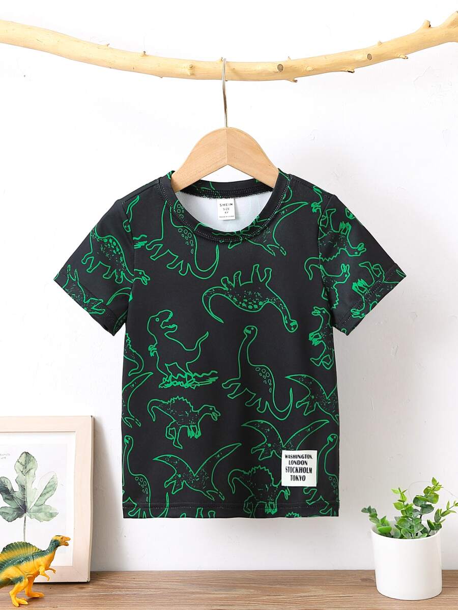 Toddler Boys Dinosaur Print Patch Detail Tee - Multicolor - View 1