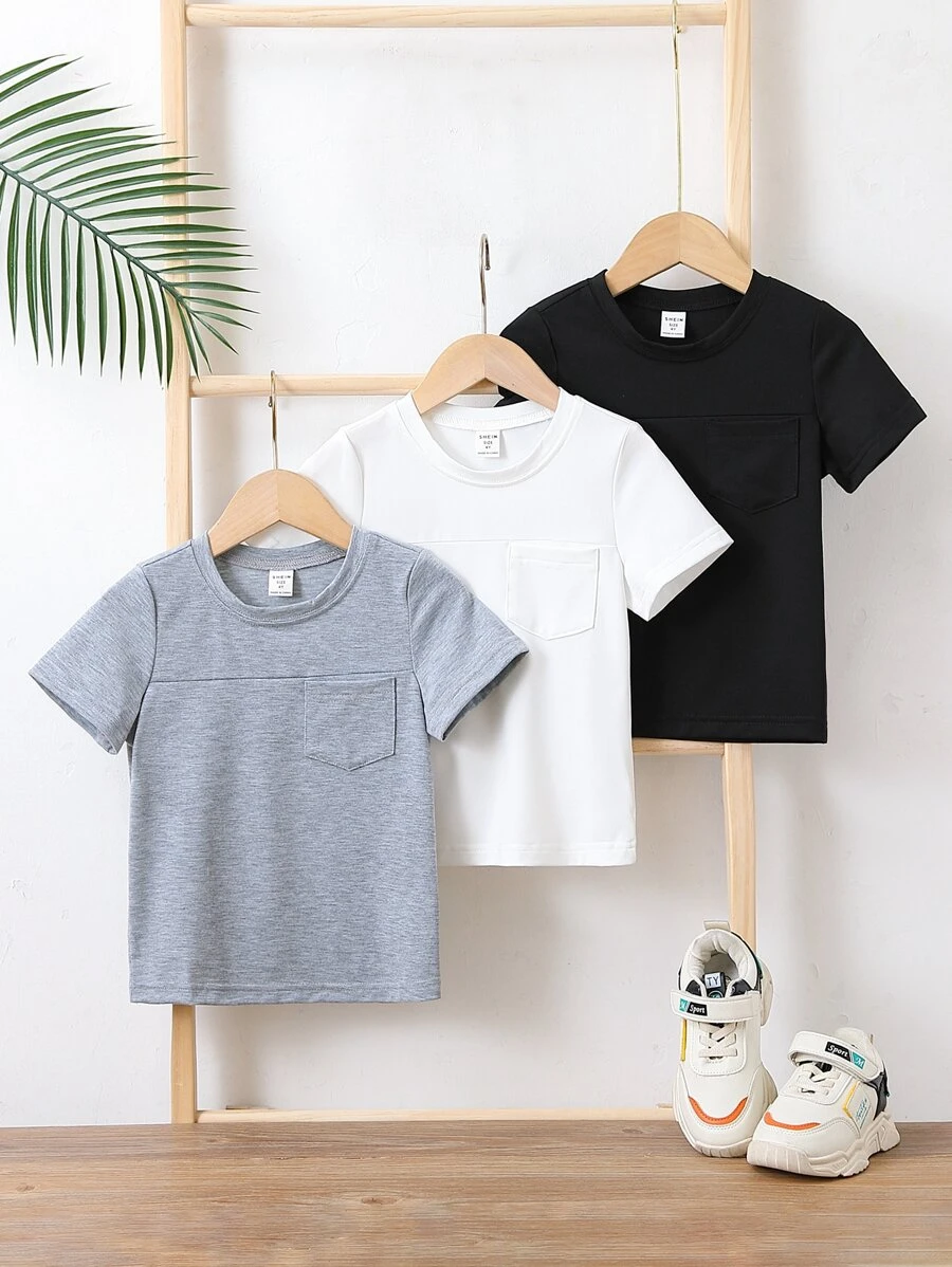 Toddler Boys 3pcs Solid Pocket Patched Tee - Multicolor - View 1