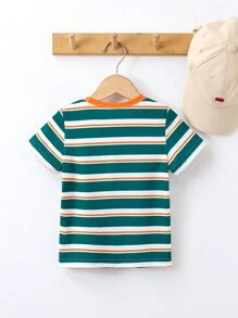 SHEIN Young Boy Striped Print Letter Patched Detail Tee - Multicolor - View 2