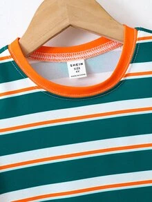 SHEIN Young Boy Striped Print Letter Patched Detail Tee - Multicolor - View 3