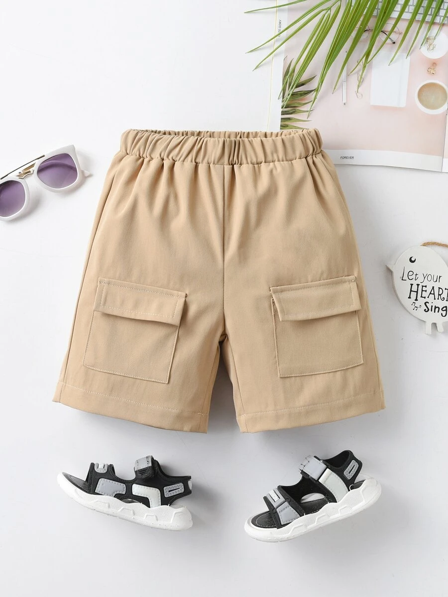 Toddler Boys Flap Pocket Solid Shorts - Khaki - View 1