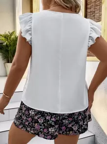 SHEIN Clasi Bộ thời trang Plus Size Thắt lưng Túi Xù Hoa Boho - trắng - Xem 2