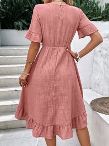 EMERY ROSE 1pc Solid Flounce Sleeve Ruffle Hem Dress