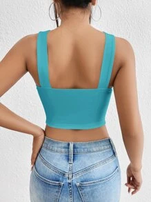 SHEIN Privé Top unicolor crop ancho con tira - Azul - Ver 2