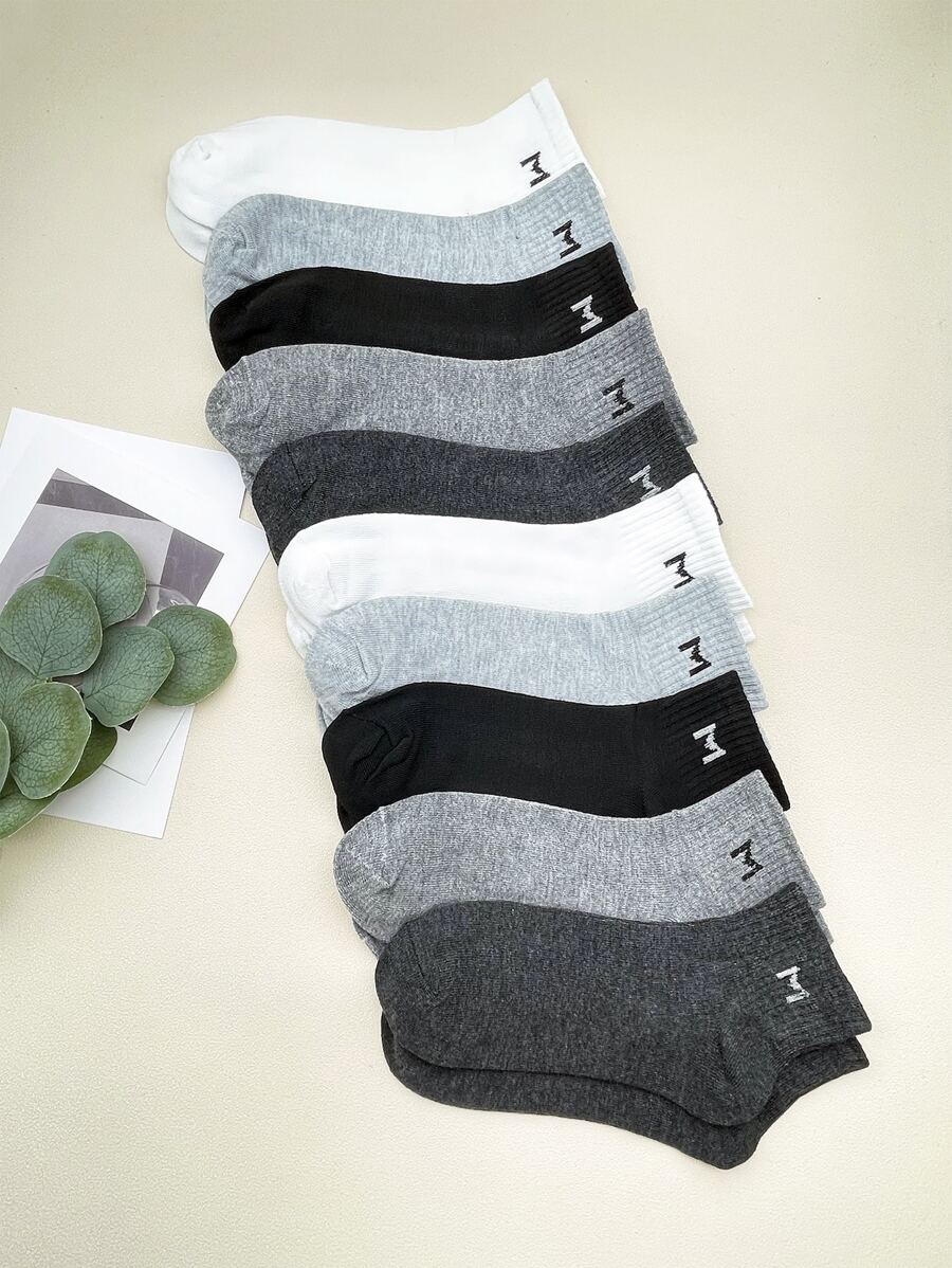 10對男士字母圖案休閒中筒襪 - 彩色 - 查看 1