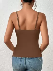 SHEIN Frenchy Solid Ruched Cami Top Brown Summer Casual Brown
