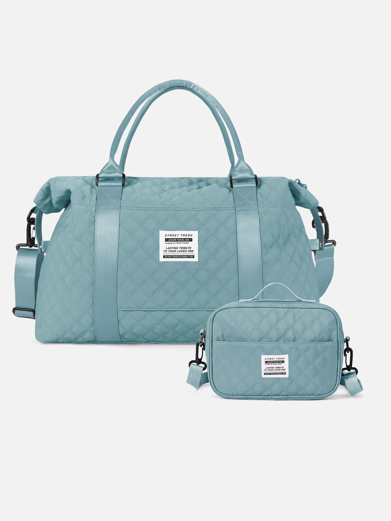 Floless 2入組手提包方袋旅行收納袋分娩袋大號女士旅行行李袋，帶洗漱包旅行袋隔夜包帶濕袋和拉桿套隨身攜帶運動手提袋健身房行李袋醫院包 - 淺藍色 - 查看 1